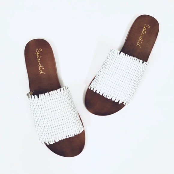 Splendid Shoes - Splendid Truth White Leather Woven Slide Sandals